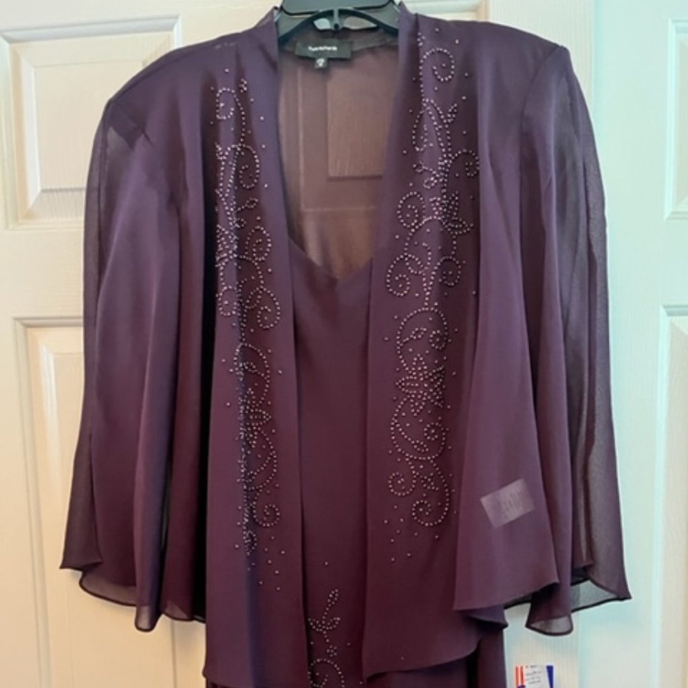 R&M Richards Eggplant, Beaded Evening Dress